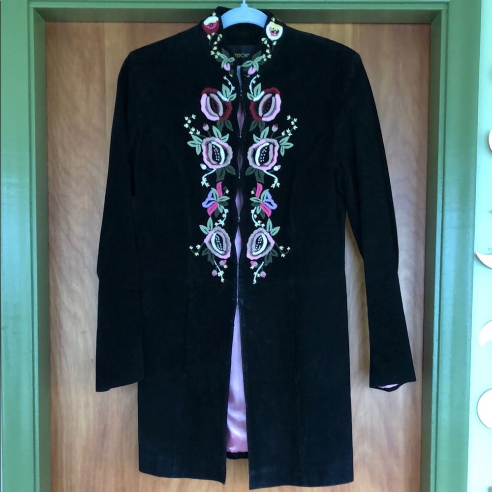 🖤Black Friday sale🖤Metro style black leather embroidered jacket